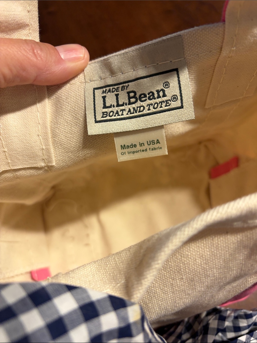 L.L. Bean Canvas Tote Bag in Natural and Pink w scarf - Picture 3 of 7
